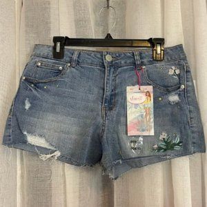 High Rise Floral Embroidered Distressed Shorts Sz 13 NWT
